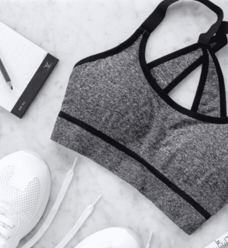 Grey Sports Bra and White Running Shoes