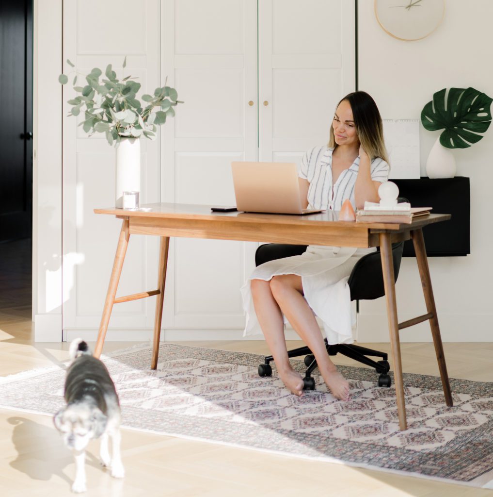 Woman working in her home office